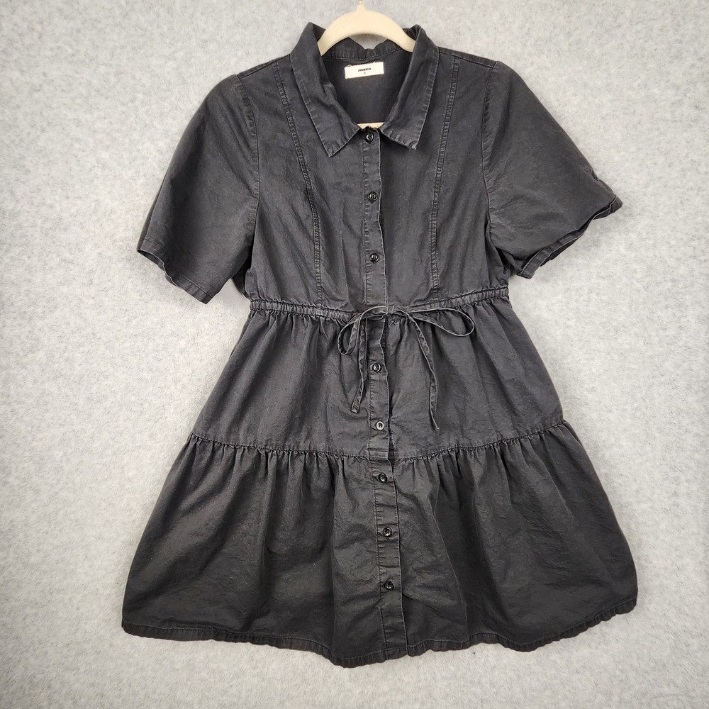 Hissy Dress Womens Small Black Button Front Short Sleeve Tiered Collared Casual